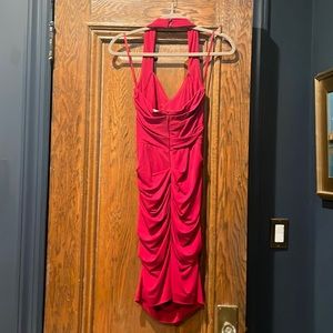 Nicole Miller. Unbelievably flattering ruched halter cocktail dress